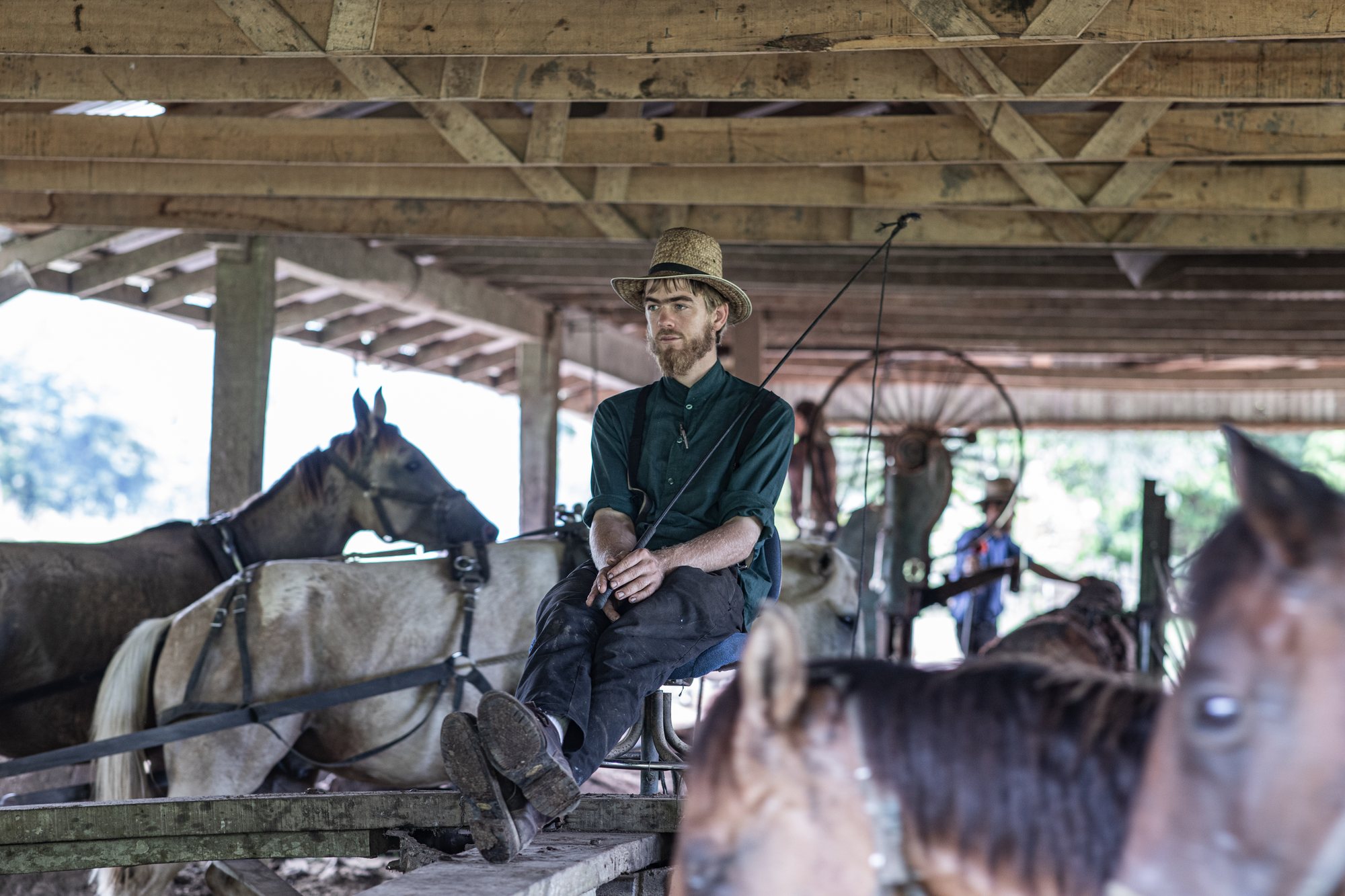 A man in a traditionnal sawmill